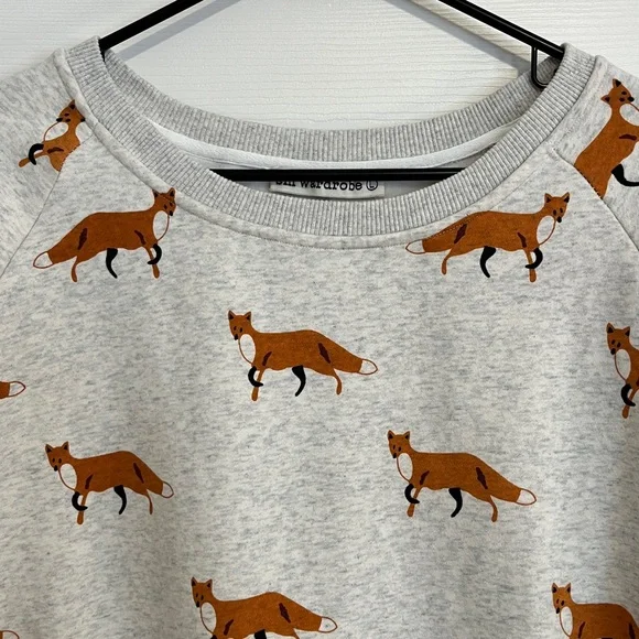 sm wardrobe Fox Print on Oatmeal Colored Cotton Blend Sweatshirt Women’s Large - Picture 5 of 14